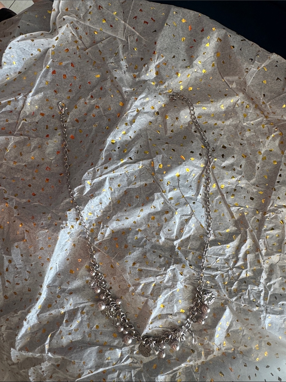 Silver Pearl & Chain Necklace - Women's Jewelry